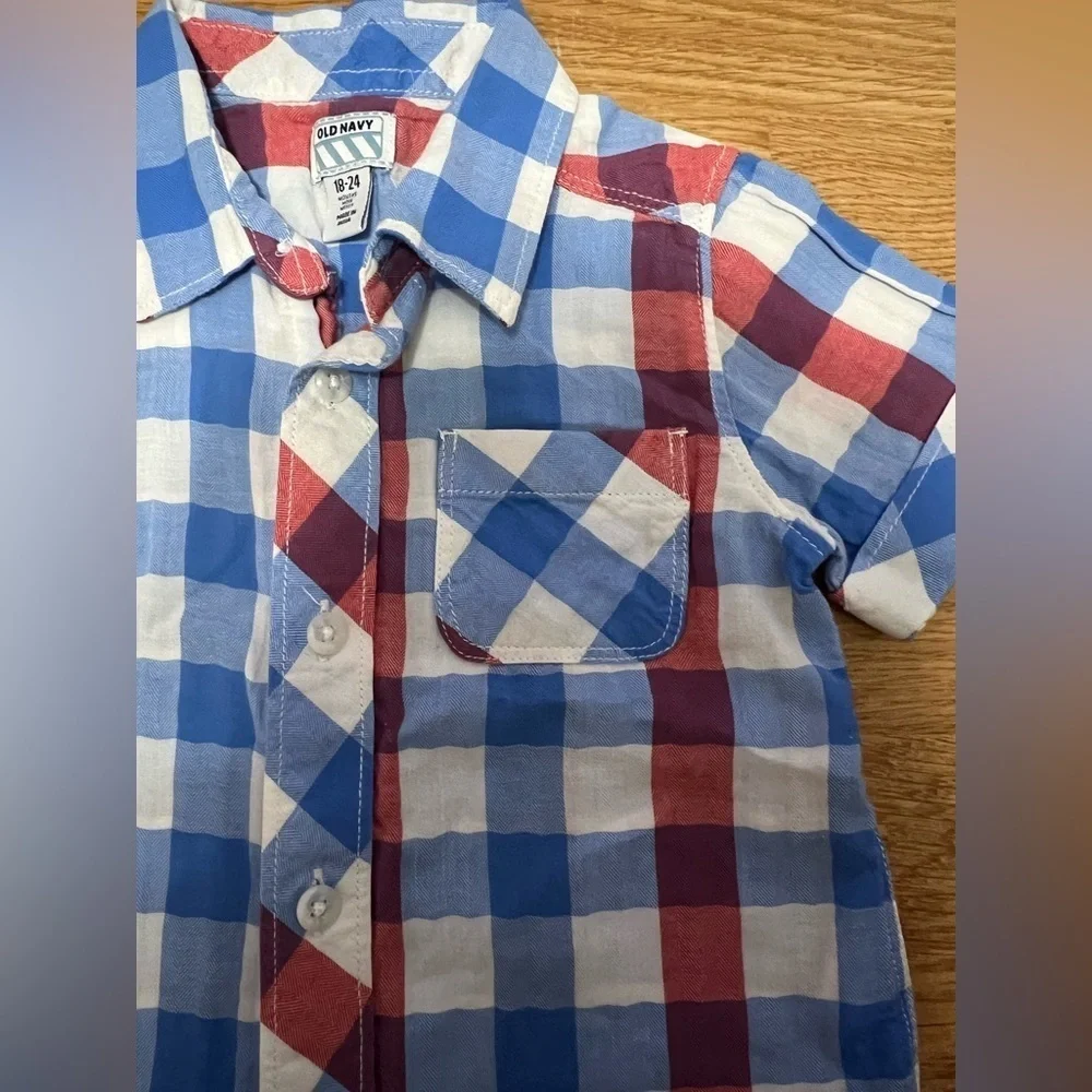 Old Navy Kids Checkered Shirt - Red, Blue, and White (Size 18-24 Months)